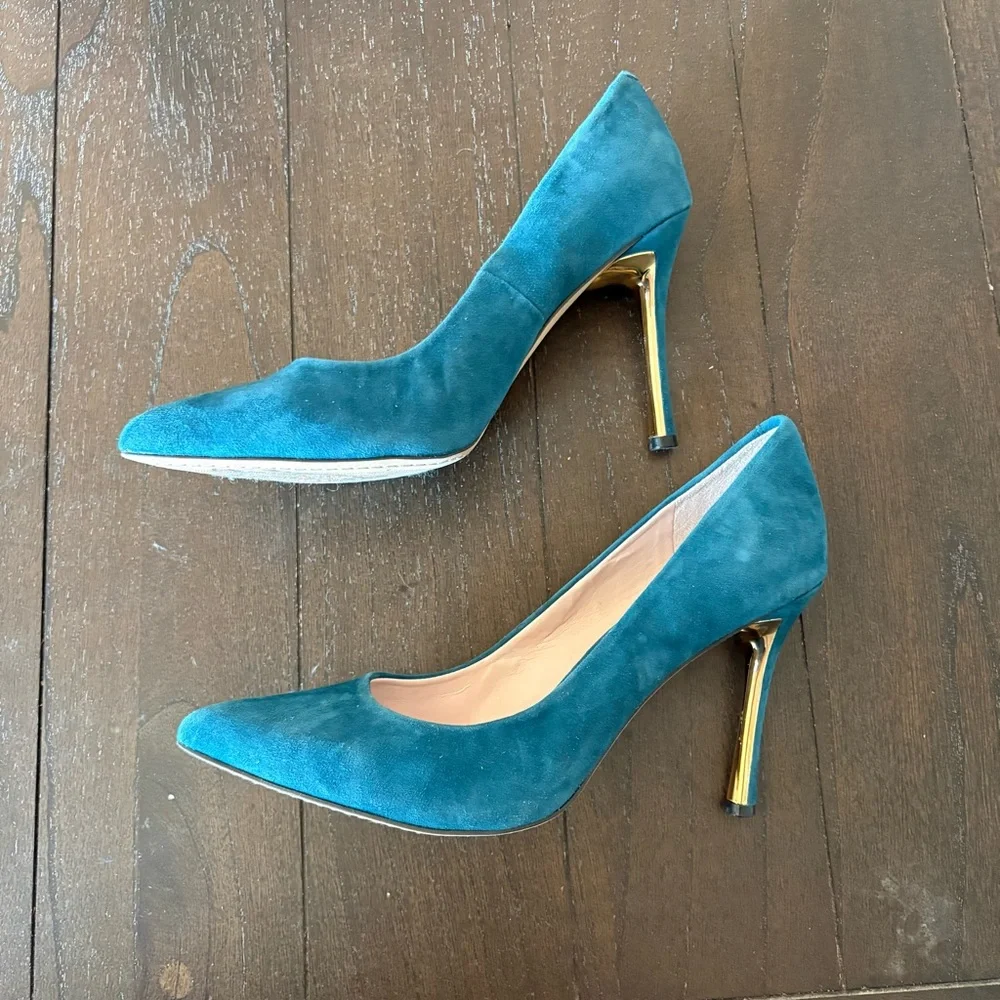 Vince‎ Camuto Cynthea Turquoise Teal Suede Leather Heels Pumps Size 9 - Picture 2 of 12